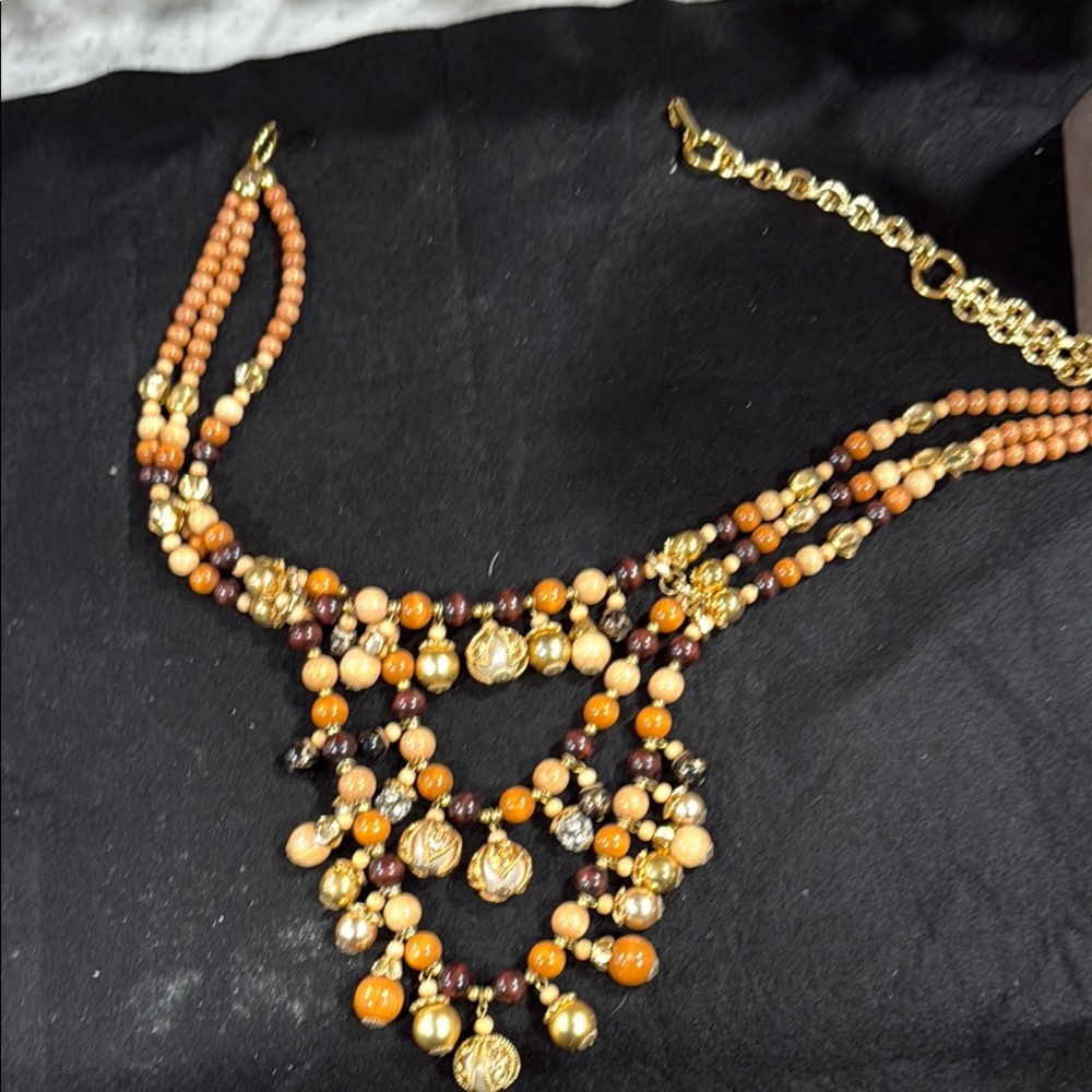Elegant Gold and Brown Beaded Necklace